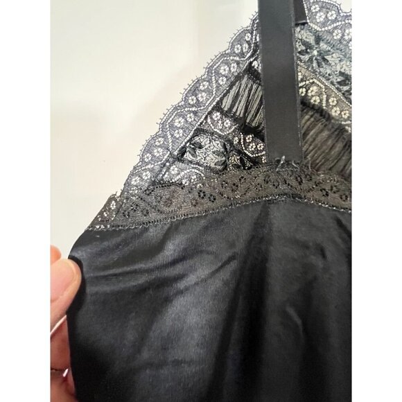 Vintage Floral Lace Lingerie Slip Dress Black 34 Sexy Feminine Grunge 60s Pin Up - Picture 7 of 9